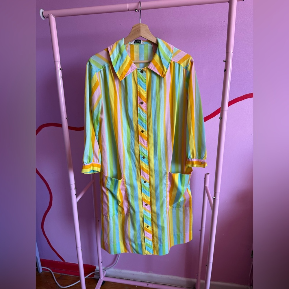 Striped Pastel Button-Front Shirt Dress
